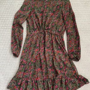 Vera Moda dark green floral patterned dress w/drawstring waist and ruffle hem